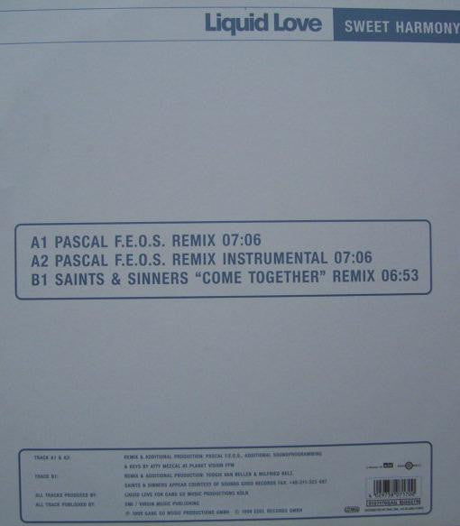 Liquid Love – Sweet Harmony (12", Gang Go Music, 1999) Back Cover