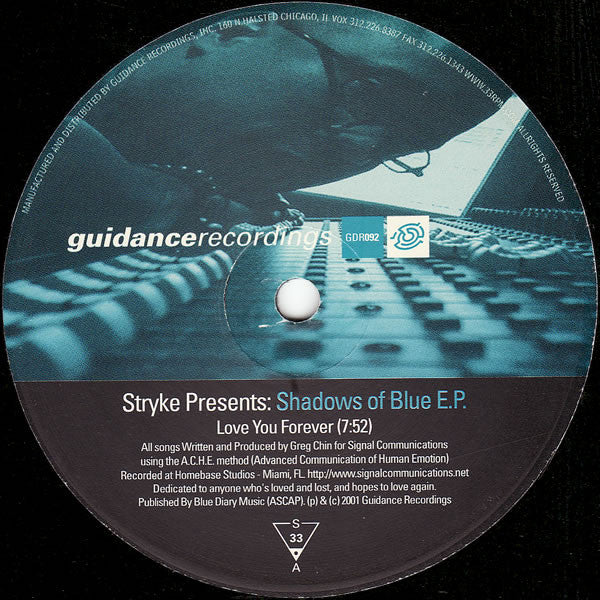 Stryke – Shadows Of Blue E.P. (12", Guidance Recordings, 2001) Front Cover