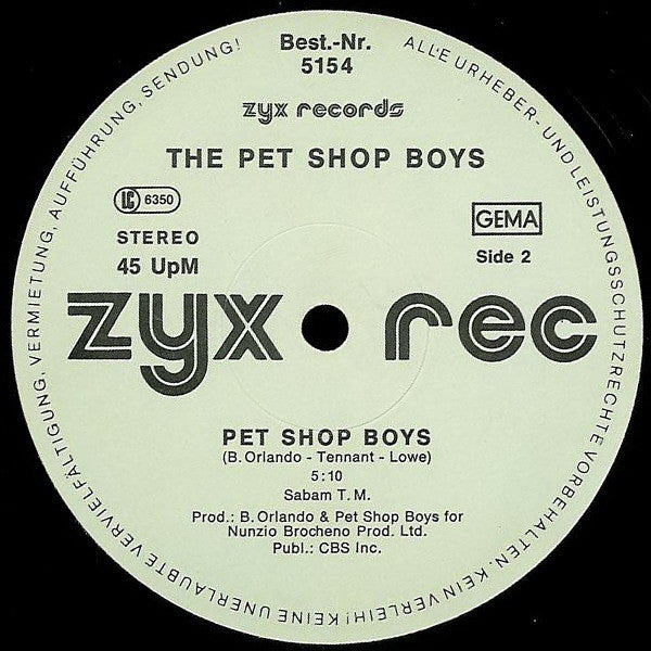 Pet Shop Boys – West End Girls (Extended Mix) (12", First ZYX Issue, ZYX Records, 1984) Image 4