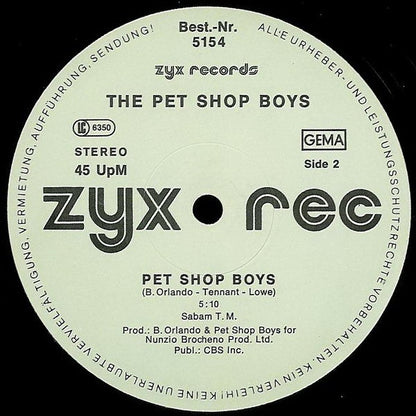 Pet Shop Boys – West End Girls (Extended Mix) (12", First ZYX Issue, ZYX Records, 1984) Image 4
