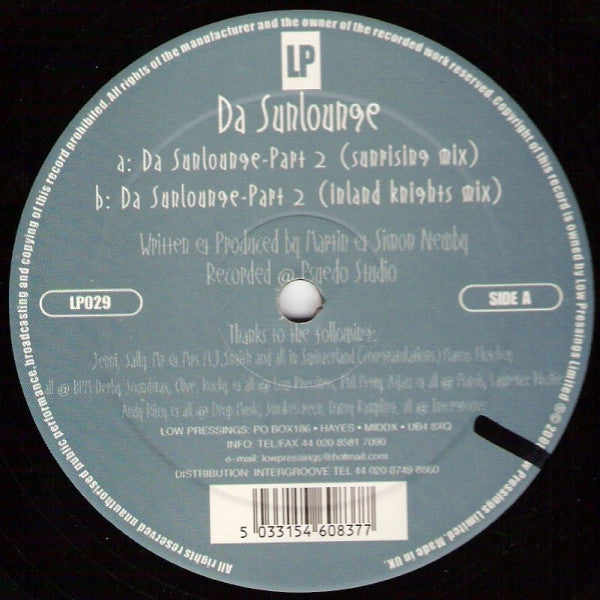 Da Sunlounge – Da Sunlounge (Part 2) (12", Low Pressings, 2000) Front Cover