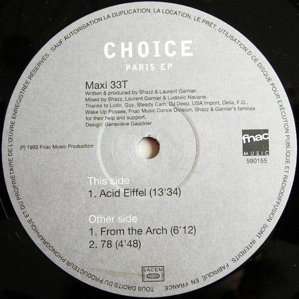 Choice – Paris EP (12", Fnac Music Dance Division, 1993) Image 4