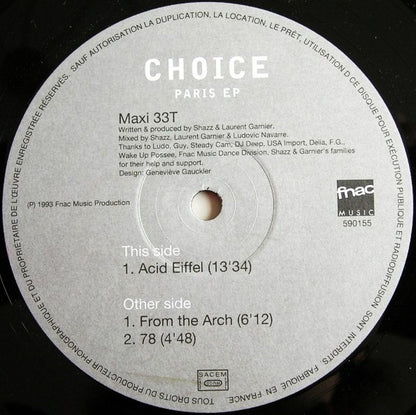 Choice – Paris EP (12", Fnac Music Dance Division, 1993) Image 4
