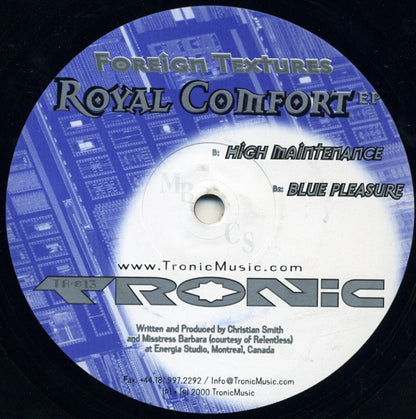 Foreign Textures – Royal Comfort EP (12", Tronic, 2000) Back Cover