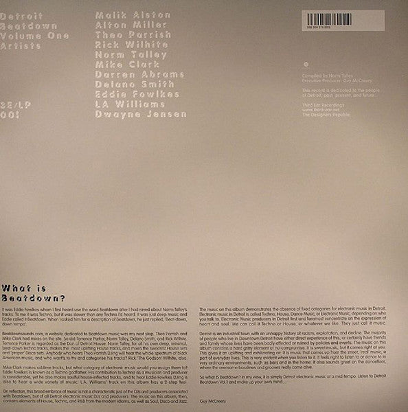 Various – Detroit Beatdown (Volume One) (3xLP, Third Ear Recordings, 2002) Back Cover