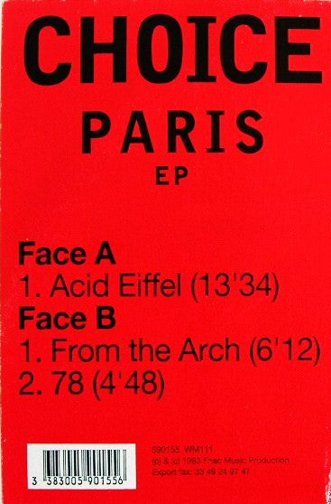 Choice – Paris EP (12", Fnac Music Dance Division, 1993) Back Cover