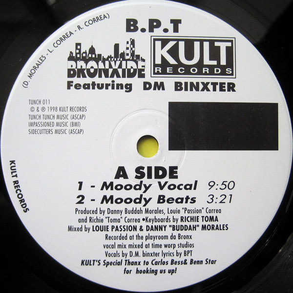B.P.T. Bonxide Featuring DM Binxter – Moody (12", Kult Records, 1998) Back Cover