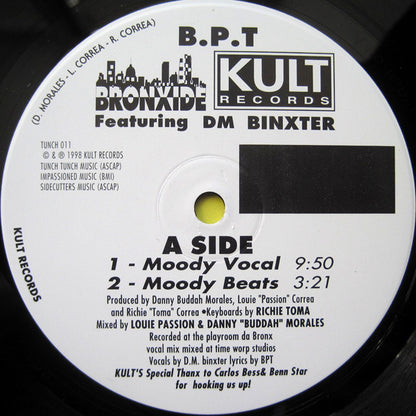 B.P.T. Bonxide Featuring DM Binxter – Moody (12", Kult Records, 1998) Back Cover