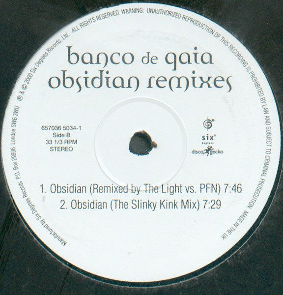 Banco De Gaia – Obsidian Remixes (12", Six Degrees Records, 2000) Image 4