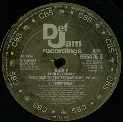 Public Enemy – Welcome To The Terrordome (12", Def Jam Recordings, 1990) Back Cover