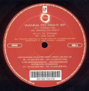Flow – Wanna Do Right EP (12", Low Pressings, 2002) Front Cover