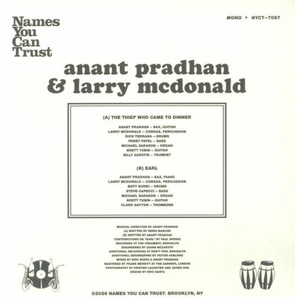Anant Pradhan / Larry Mcdonald – The Thief Who Came To Dinner (7", Names You Can Trust, 2026) Back Cover