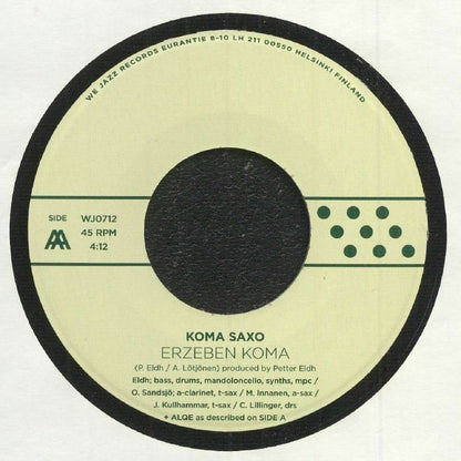 Antti Lötjönen / Petter Eldh Presents Koma Saxo – Erzeben Strasse / Erzeben Koma (7", We Jazz, 2021) Back Cover