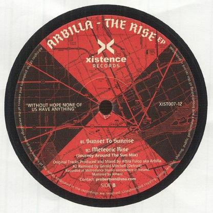 Arbilla – The Rise EP (12", Xistence Records, 2026) Back Cover