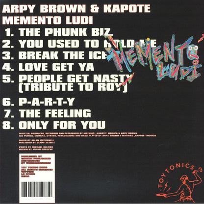 Arpy Brown And Kapote – Memento Ludi (LP, Toy Tonics, 2026) Back Cover