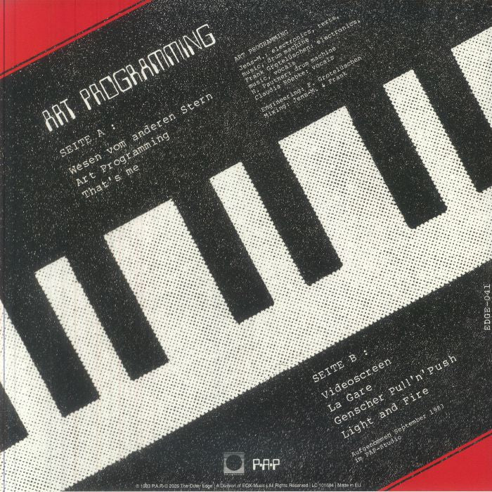 Art Programming – Art Programming (LP, Red Transparent, The Outer Edge, 2026) Back Cover