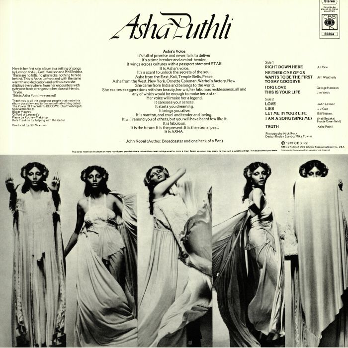 Asha Puthli – Asha Puthli  (LP, Blue, Mr Bongo, CBS, 2021) back cover