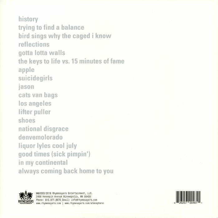 Atmosphere – Seven's Travels (3xLP, Rhymesayers Entertainment, 2019) Back Cover