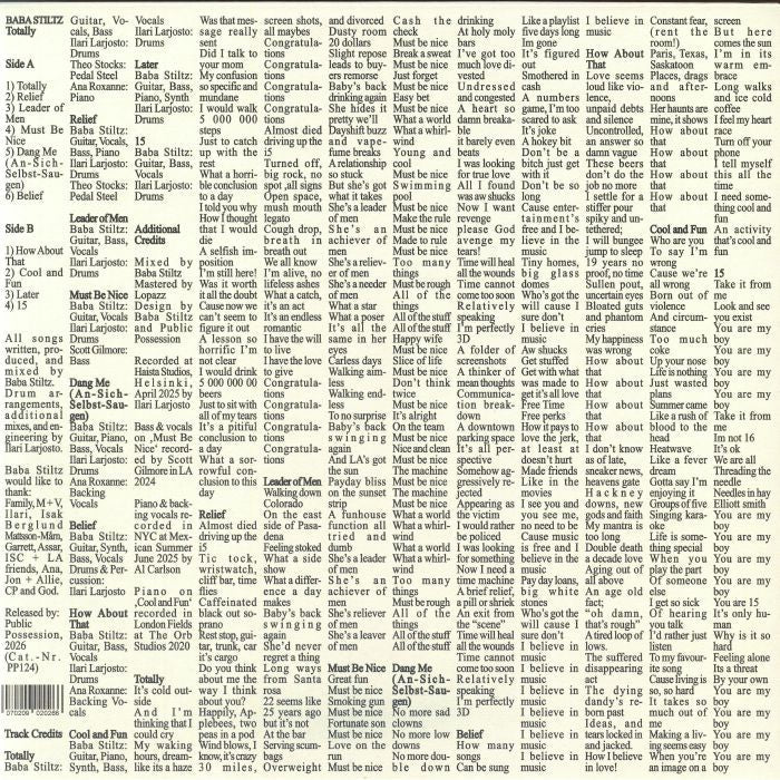 Baba Stiltz – Totally (LP, Public Possession, 2026) Back Cover
