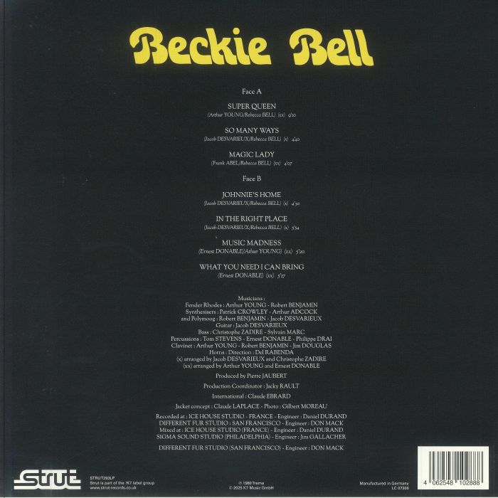 Beckie Bell – In Need Of ... (LP, Strut, 2025) back cover