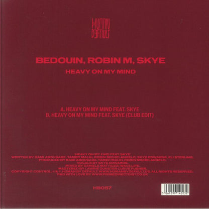 Bedouin , Robin M , Skye – Heavy On My Mind (12", Human By Default, 2025) back cover