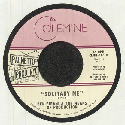 Ben Pirani & The Means of Production – More Than A Memory (7", Colemine Records, 2021) Back Cover