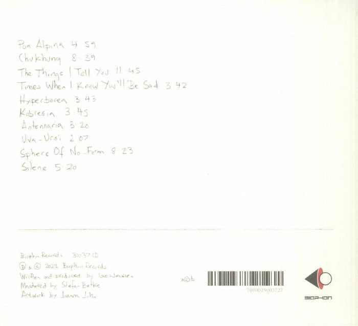 Biosphere – Substrata (Alternative Versions) (CD, Biophon Records, 2025) back cover