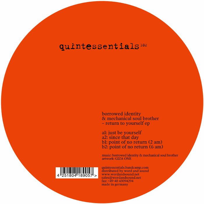Borrowed Identity / Mechanical Soul Brother – Return To Yourself EP (12", limited coloured, Quintessentials, 2026) Back Cover