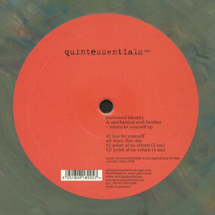 Borrowed Identity & Mechanical Soul Brother – Return To Yourself EP (12", Sage Green Marbled, Quintessentials, 2026) Back Cover