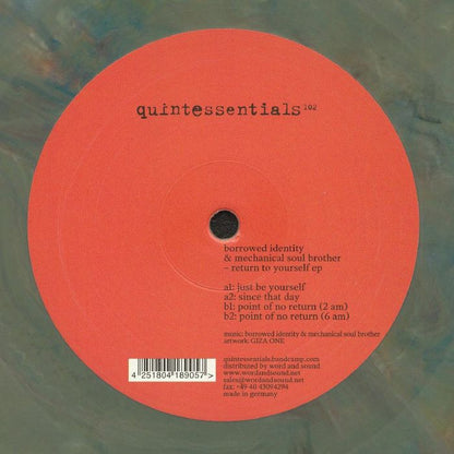Borrowed Identity & Mechanical Soul Brother – Return To Yourself EP (12", Sage Green Marbled, Quintessentials, 2026) Back Cover
