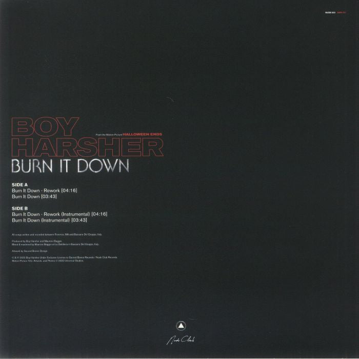 Boy Harsher – Burn It Down (12", Nude Club Records, 2023) Back Cover