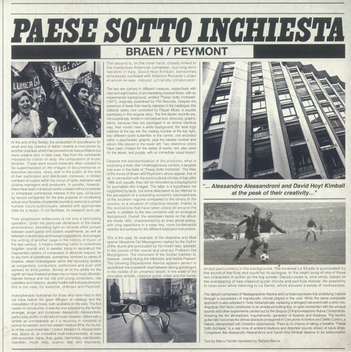 Braen , Peymont – Paese Sotto Inchiesta (LP, Musica Per Immagini, 2025) Front Cover
