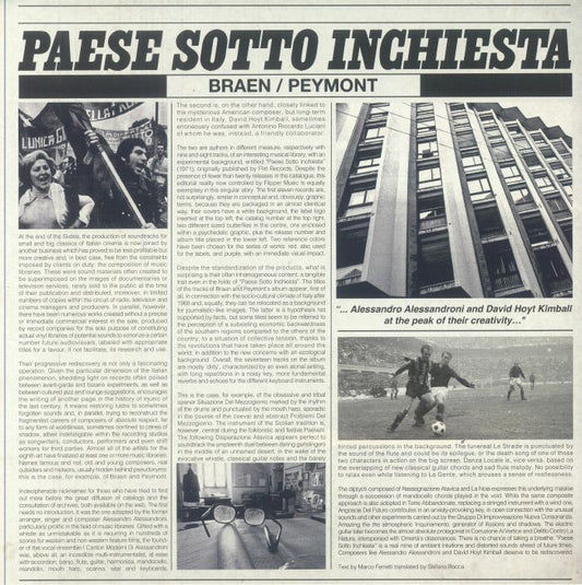 Braen , Peymont – Paese Sotto Inchiesta (LP, Musica Per Immagini, 2025) Front Cover