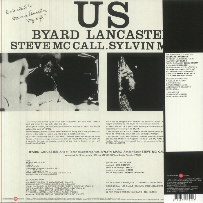 Byard Lancaster , Steve McCall , Sylvain Marc – Us (LP+7", SouffleContinu Records, 2024) Back Cover