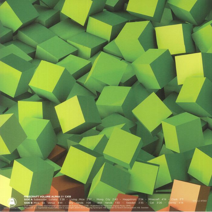 C418 – Minecraft Volume Alpha (LP, Transparent w/ Green Blob, Ghostly International, 2022) Back Cover