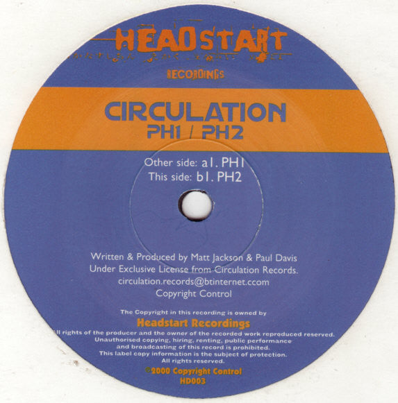 Circulation – PH1 / PH2 (12", Headstart Recordings, 2000) Front Cover