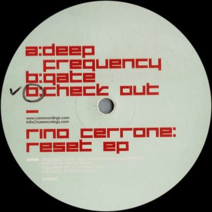 Rino Cerrone – Reset EP (12", Saw Recordings, 2001) Front Cover