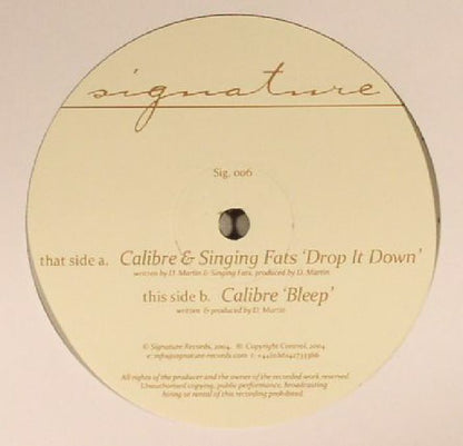 Calibre & Singing Fats – Drop It Down / Bleep (12", Signature Records, 2021) Back Cover