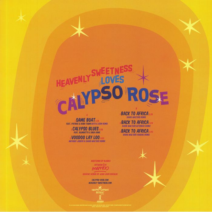 Calypso Rose – Heavenly Sweetness Loves Calypso Rose (12", Heavenly Sweetness, 2020) Back Cover