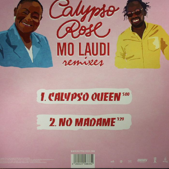 Calypso Rose Meets Mo Laudi – Calypso Queen / No Madame - Remixes (10", Because Music, 2017) Back Cover