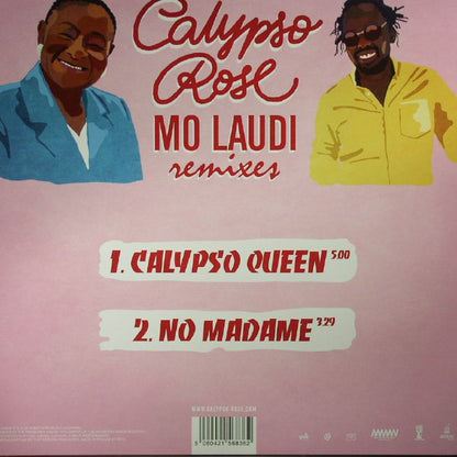 Calypso Rose Meets Mo Laudi – Calypso Queen / No Madame - Remixes (10", Because Music, 2017) Back Cover