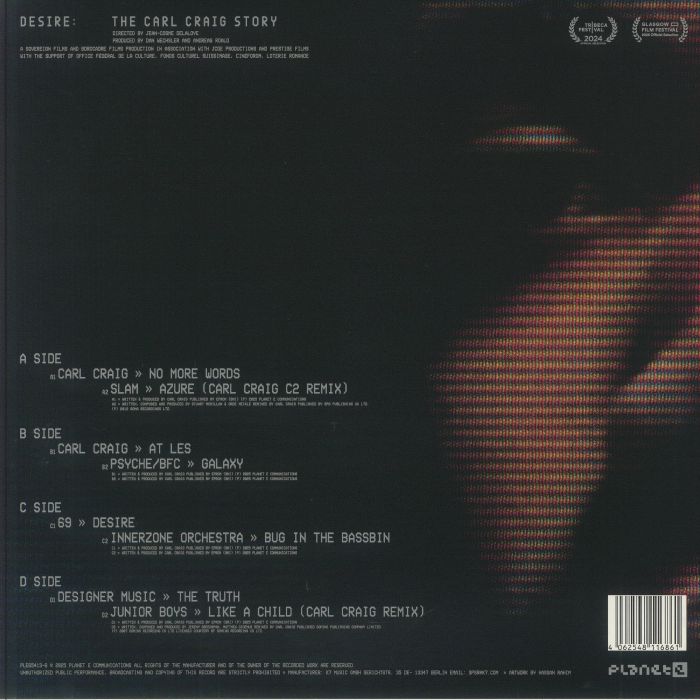 Carl Craig – Desire: The Carl Craig Story (2x12", Planet E, 2025) back cover