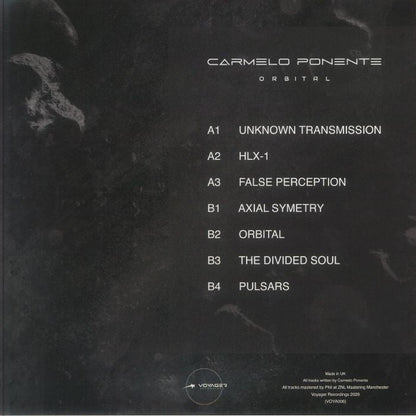 Carmelo Ponente – Orbital (LP, Voyager Recordings, 2026) Back Cover