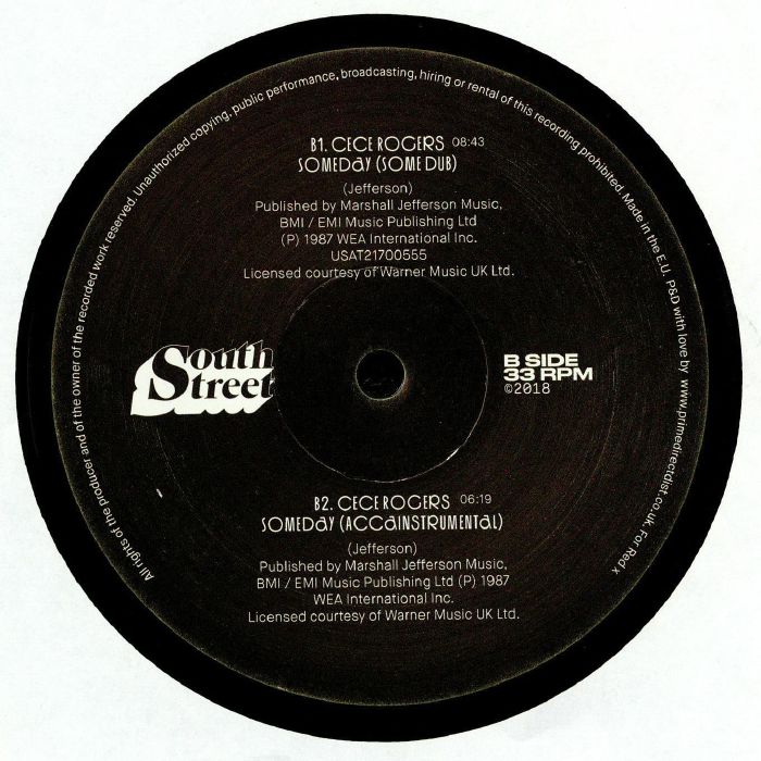 Ce Ce Rogers – Someday (12", South Street, 2018) Back Cover