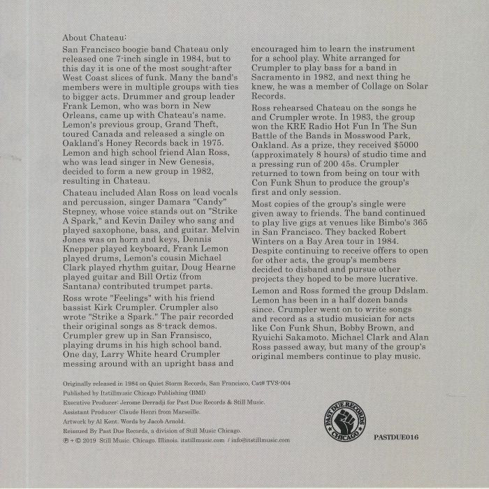 Chateau – Feelings / Strike A Spark (7", Past Due, 2019) Back Cover