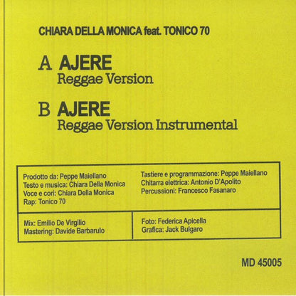 Chiara Della Monica , Tonico 70 – Ajere (Reggae Version) (7", Maledetta Discoteca, 2025) back cover