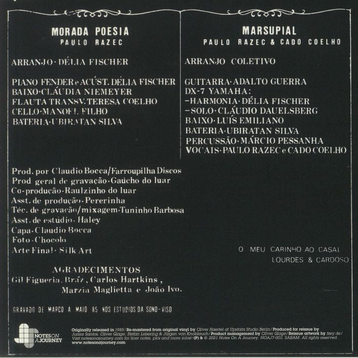 Claudio Bocca – Morada Poesia (remastered) (7", limited insert, Notes On A Journey, 2021) Back Cover