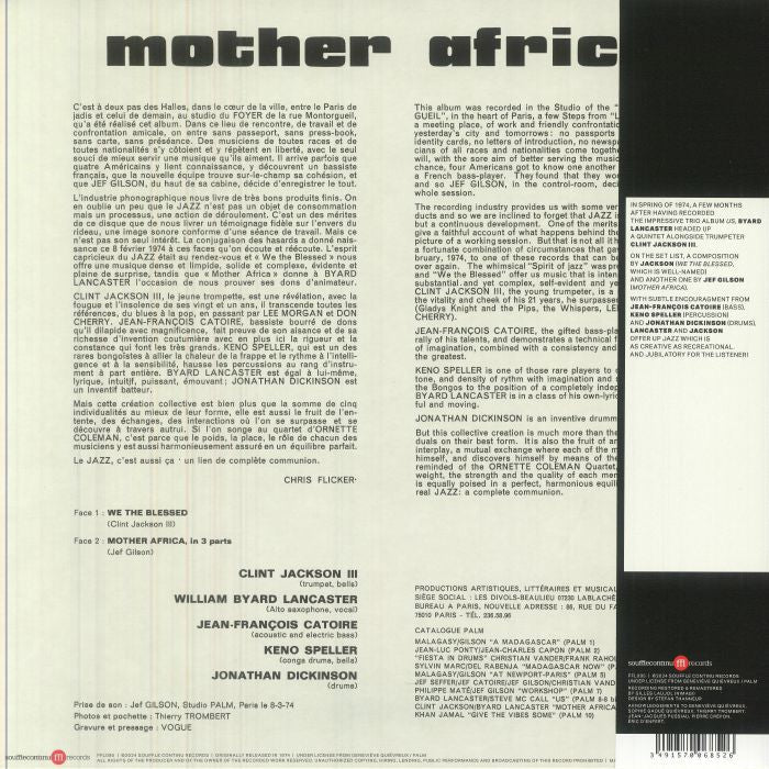 Clint Jackson III , Byard Lancaster – Mother Africa (LP, SouffleContinu Records, 2024) Back Cover