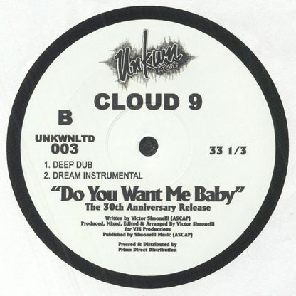 Cloud 9 – Do You Want Me Baby (The 30th Anniversary Release) (12", Unkwn Rec's, 2022) Back Cover