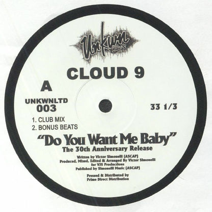 Cloud 9 – Do You Want Me Baby (The 30th Anniversary Release) (12", Unkwn Rec's, 2022) Front Cover